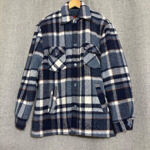Vintage 70s Sears Shacket Men Large Plaid Flannel Lined Sherpa Faux Fur